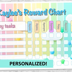 Candy Rainbow reward chart | PERSONALIZED | Kids Chore Chart | Sticker Chart | Good Behavior | Colorful | Rainbows | Clouds | DIY