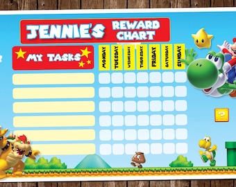Mario-Belohnungstabelle | Aufgabenplan für Kinder (Digitaler Download) | Mario Brothers | Super Mario | Personalisierbar