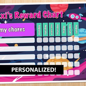 Space reward chart | PERSONALIZED | Kids Chore Chart | Sticker Chart | Good Behavior