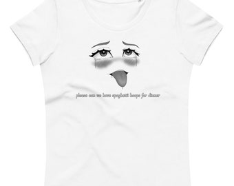 Por favor, ¿podemos tener aros de espagueti? Camiseta de corte femenino.