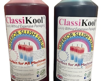 Classikool 2 x 500ml Professional Slush Puppy Syrup: Blue Raspberry & Red Strawberry / Machine Ready + Free 100ml (Free UK Mainland Post)