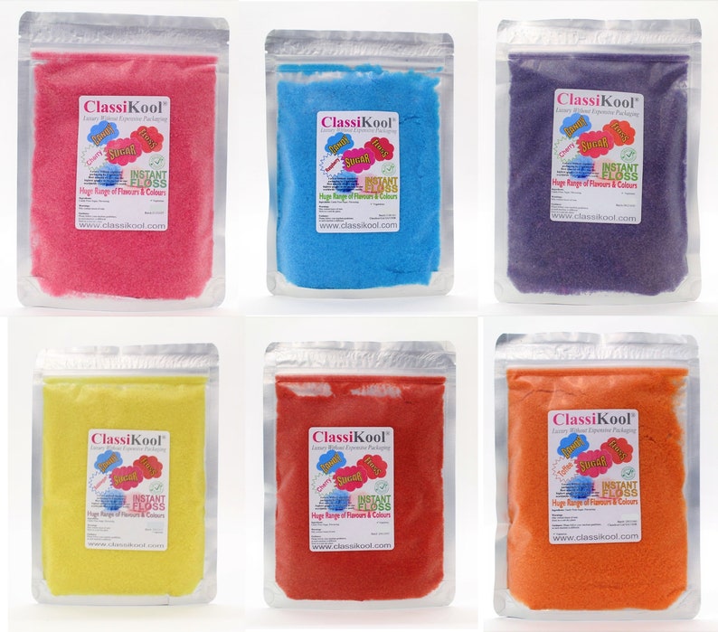 Classikool 250g Instant Cotton Candy Floss Sugar Maschinenfertig: 10 Ausgefallen Geschmacksrichtungen & 9 Farben Free UK Postalage Bild 1