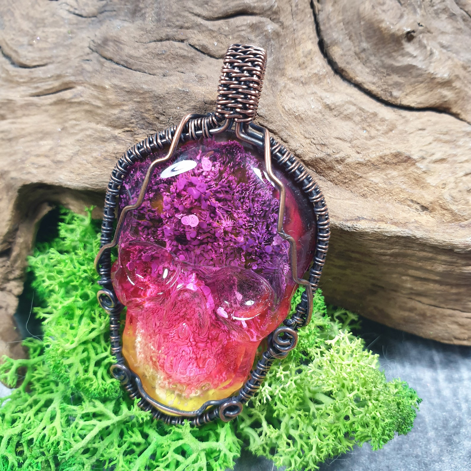 Unique copper and resin art wire wrapped pendant for her or Etsy