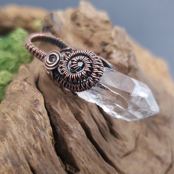 Raw crystal quartz point wire wrapped jewelry for women - Copper wired woven pendant for men - Perfect gift for BOHO lover - Ideal for wife