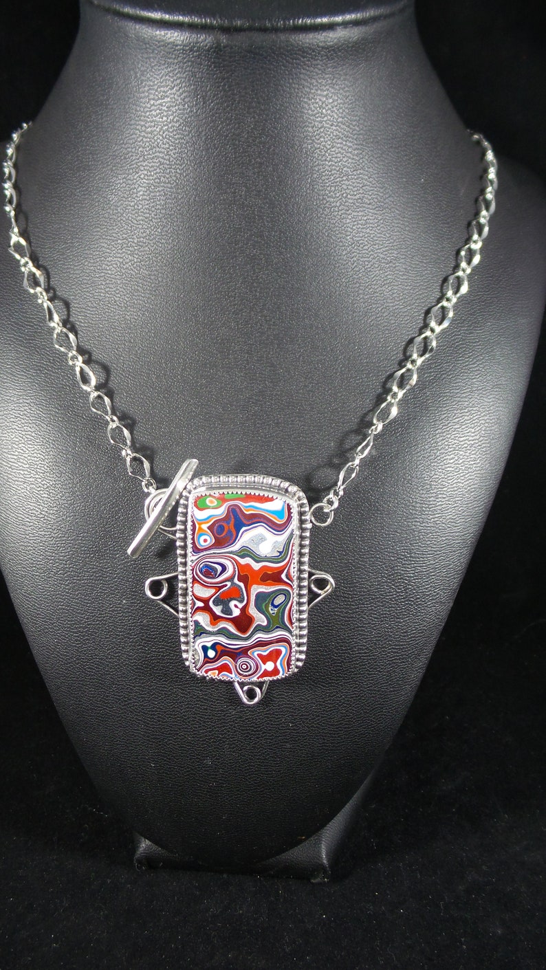 Colorful Fordite Handmade Necklace with a front toggle