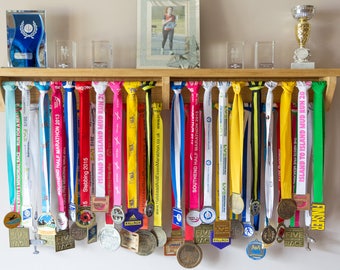 Medal Hanger with Trophy Shelf - Handmade  Running Display Holder, Gift For Runners