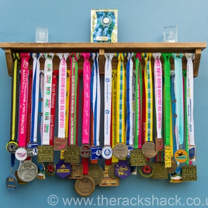 Wooden Medal Hanger Shelf: Running, Gymnastics, Football Display