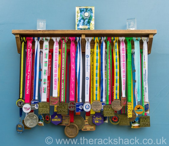 Medal Hanger Medal Holder Shelf Wooden Display Running Rack Trophy London  Marathon Gift Runner Triathlon Gymnastics Football Dance Cheer -   Denmark