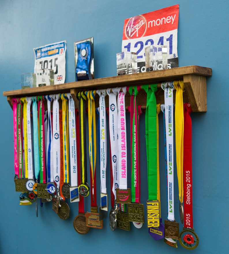 Medal Holder Medal Hanger Shelf Medal Display for Trophies Running Rack Gymnastics Football Soccer Birthday Gift Idea For Runners image 3