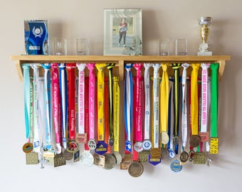 Medal Holder Medal Hanger Shelf Medal Display for Trophies - Running Rack Gymnastics Football Soccer Birthday Gift Idea For Runners