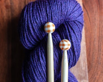 Knitting Needle Toppers // Stitch Stoppers // Pumpkin Plaid  // Knitting Notions // Fall Stitch Stoppers // Halloween Needle Toppers