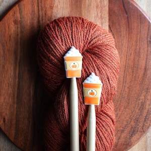 Knitting Needle Toppers // Stitch Stoppers // Pumpkin Spice Latte // Knitting Notions // Fall Stitch Stoppers // Halloween Needle Toppers