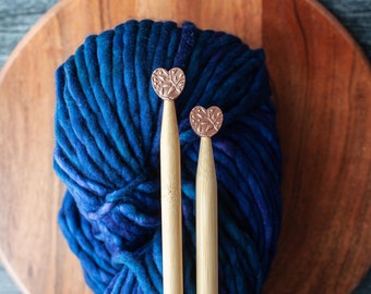 Knitting Needle Toppers // Stitch Stoppers // Gold Metallic Embossed Heart Needle Toppers // Knitting Notions // Stitch Keepers