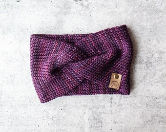 Knit Earwarmers // Women's Knit Headband // Knit Twist Earwarmers // Superwash Merino Wool Headband in Purpuras