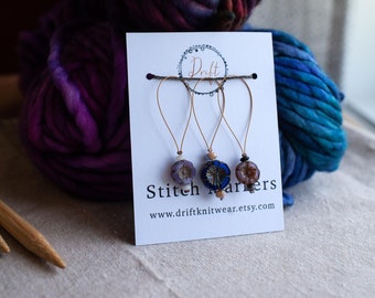 Set of 3 Pansy Stitch Markers // Czech Glass Floral Stitch Markers // Knitting Notions // Knitting Accessories // Place Markers