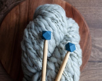 Knitting Needle Toppers // Stitch Stoppers // Flannel Blue Hexagon Needle Toppers // Knitting Notions
