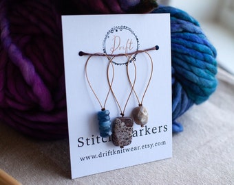 Set of 3 Semi-Precious Gemstone Stitch Markers // Jasper, Kyanite and Sage Amethyst // Knitting Notions // Place Markers // Knitting Tools