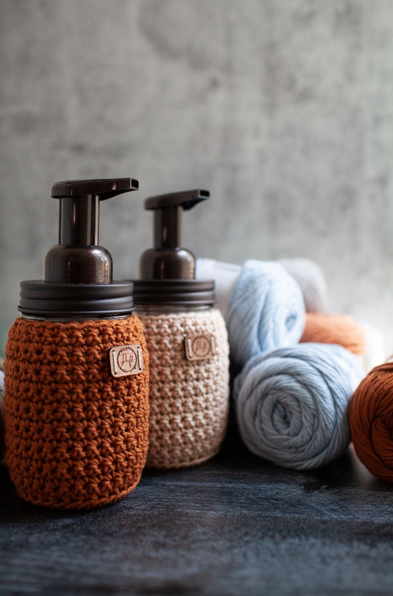 Mason Jar Soap Dispenser // Crocheted Mason Jar Cover // Foaming or Liquid Soap Dispenser image 2