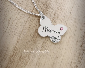 Hand stamped butterfly necklace pendant for Mother’s Day mum mummy Nan nanny gran grandma auntie gift birthday Christmas pretty keepsake