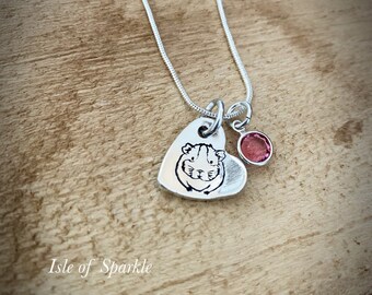 Hand stamped Guinea pig pendant necklace charm for adult child friend special cute pretty simple keepsake gift for Christmas birthday