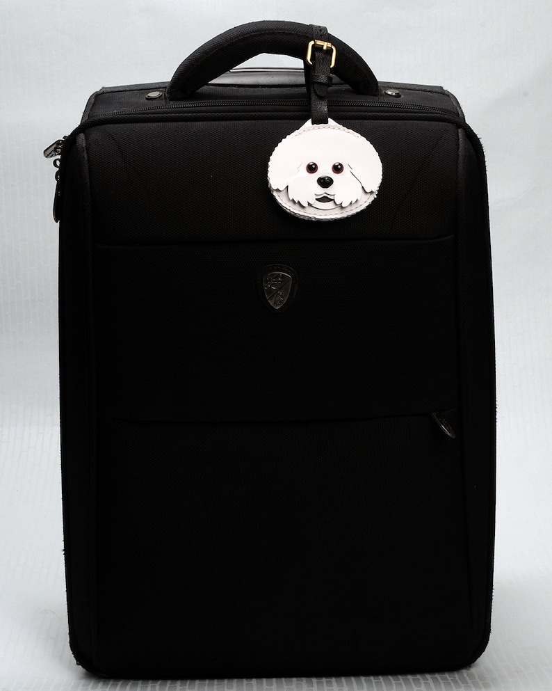 Dog Tag Perfect Gift for Dog Lover Bichon Frise Genuine Leather Cowhide Luggage Tag