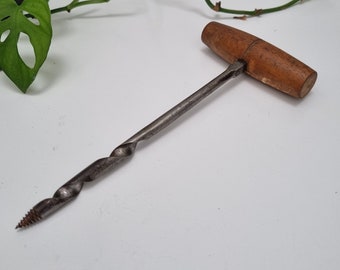 Large Vintage Gimlet with Wooden Handle / Hand Drill / Twist Drill / Screw Awl / Auger