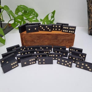 Juego de dominó con parte trasera de avión / Dominó vintage / Caja de madera / Completo