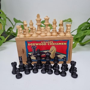 Lindops Chess Men / Wooden / 5.5cm King / Ebonised / Instruction Booklet, Made in France / Boxed / Complete