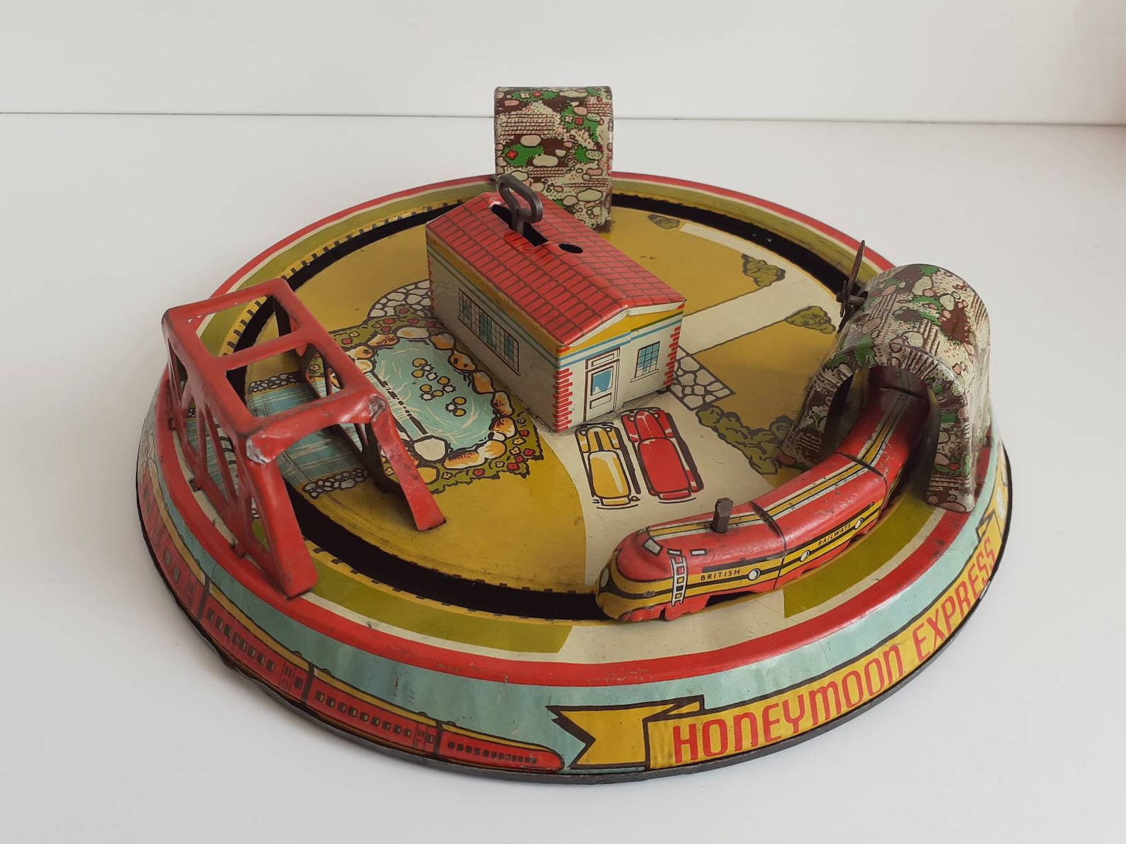 Vintage Marx Toys Wind Up Tin Plate Honeymoon Express Train Etsy