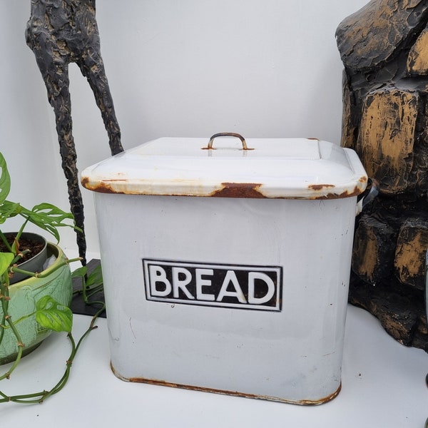 Vintage Large Enamel Bread Bin with Lid