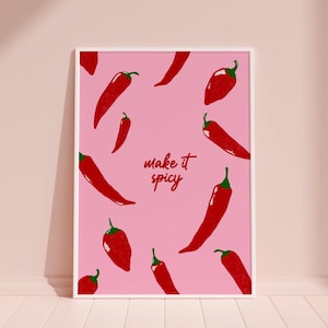 Make It Spicy - Lámina artística, póster, postal, ilustración - Arte gastronómico, decoración gastronómica, comida picante, comida picante, margarita picante, regalo de Navidad