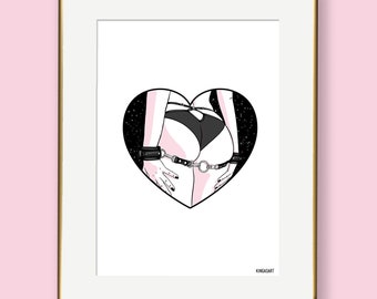 Peachy - Limited Edition Art Print - Recycled Paper  - Heart - Sexy Lingerie