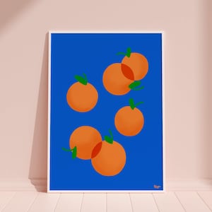 Laranjas - Impressão de arte, pôster, cartão postal, ilustração - Arte gastronômica, decoração de casa com comida, cores fortes, presente divertido