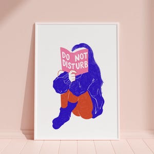 Ne pas déranger - Impression d'art, affiche, carte postale, illustration - Impression girly, livre, liseuse, simple, doux, cadeau de Noël