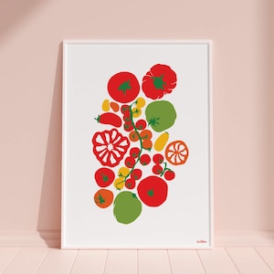 Tomates - impression d'art, affiche, carte postale, illustration numérique - art culinaire, fin gourmet, décoration de cuisine, Pomodoro, cadeau de Noël