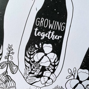 Growing Together Print Limited Edition Art Print Recycled Paper Couple Love Flowers image 3