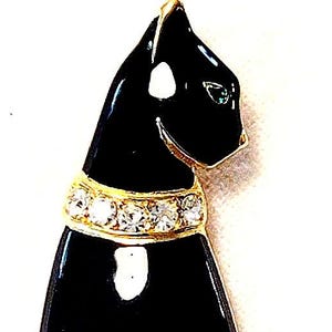 Trifari Black Cat Brooch; Black Cat Enamel and Rhinestone Brooch; Fancy Feline Brooch;