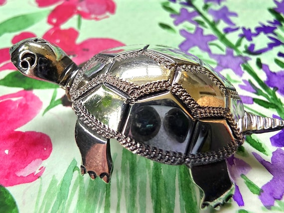 Taxco Sterling Silver Turtle Brooch, Figural Tortuga Pin