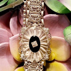 Vintage Camphor Glass Filigree Bracelet; Camphor Glass Bracelet; Art Deco Camphor Glass Bracelet