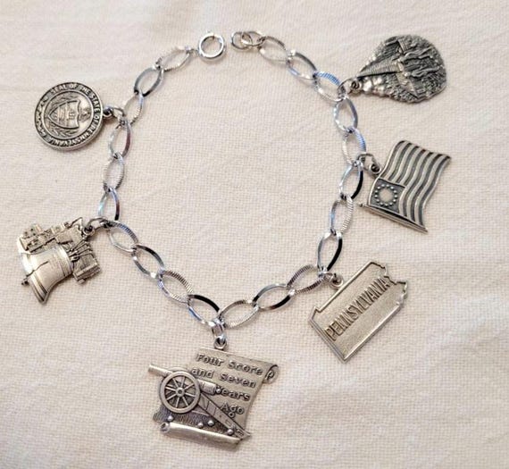 America250 For the Love Of Pennsylvania; Pennsylvania History; Vintage Sterling Silver Charm Bracelet;