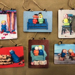 Little People prints on wood, from paintings by Greta Watkins