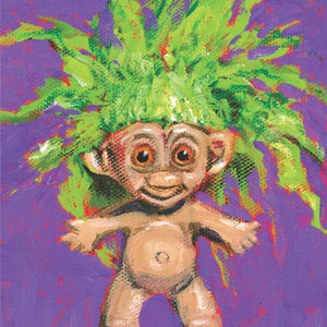 Happy Troll Matted print of an original acrylic painting by Greta Watkins image 2