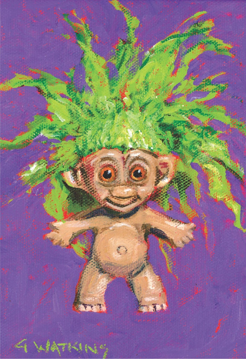 Happy Troll Matted print of an original acrylic painting by Greta Watkins image 2