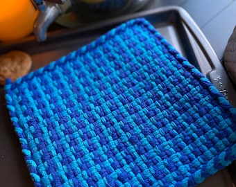 Woven Cotton Pot Holders, 8 Inch, Blue Pattern, Set of Two College Fundraiser