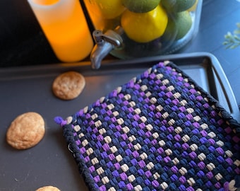 Handmade 8" Cotton Pot Holder, Purple Woven Design College Fundraiser