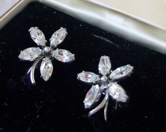 KREMENTZ Crystal Flower Earrings, American Designerv, signed, original box, bridal earrings, wedding earrings