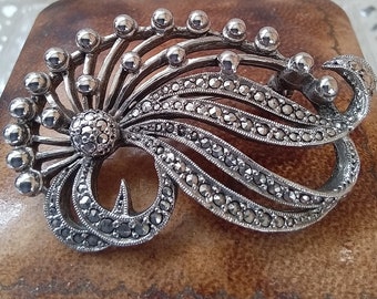 KIGU Marcasite Art Deco Brooch, signed, made in England, gift bag