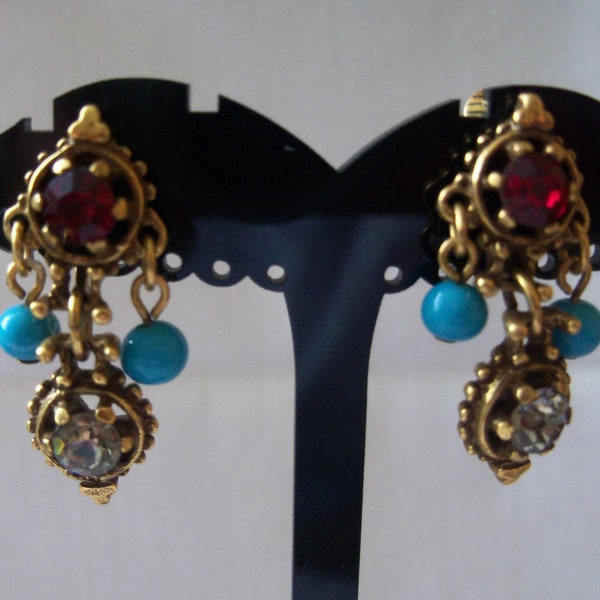 Pretty Turquoise and Crystal Drop Earrings in "Florenza" style