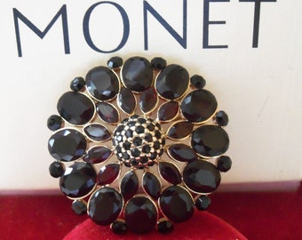 MONET Crimson Open Work Rosette Vintage Brooch, signed,  in branded box