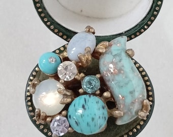 EMMONS Turquoise Chunky Vintage Statement Ring, signed, adjustable, boxed